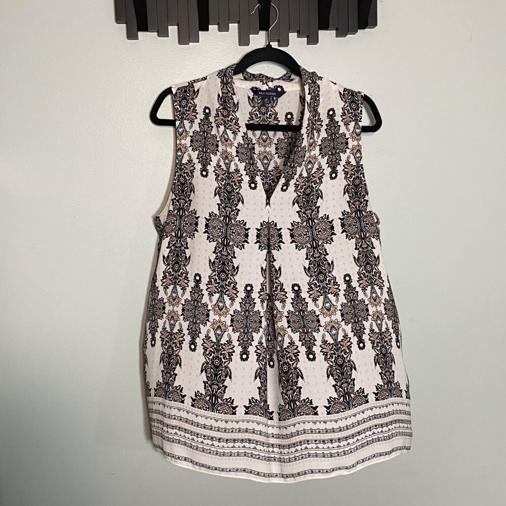 Max Edition Womens Sleeveless Floral Pattern Tunic Top XL White/Black